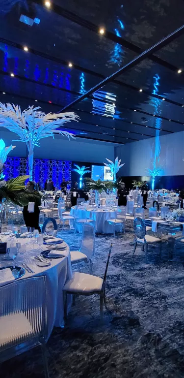 Event ballroom at the MBCC with tables