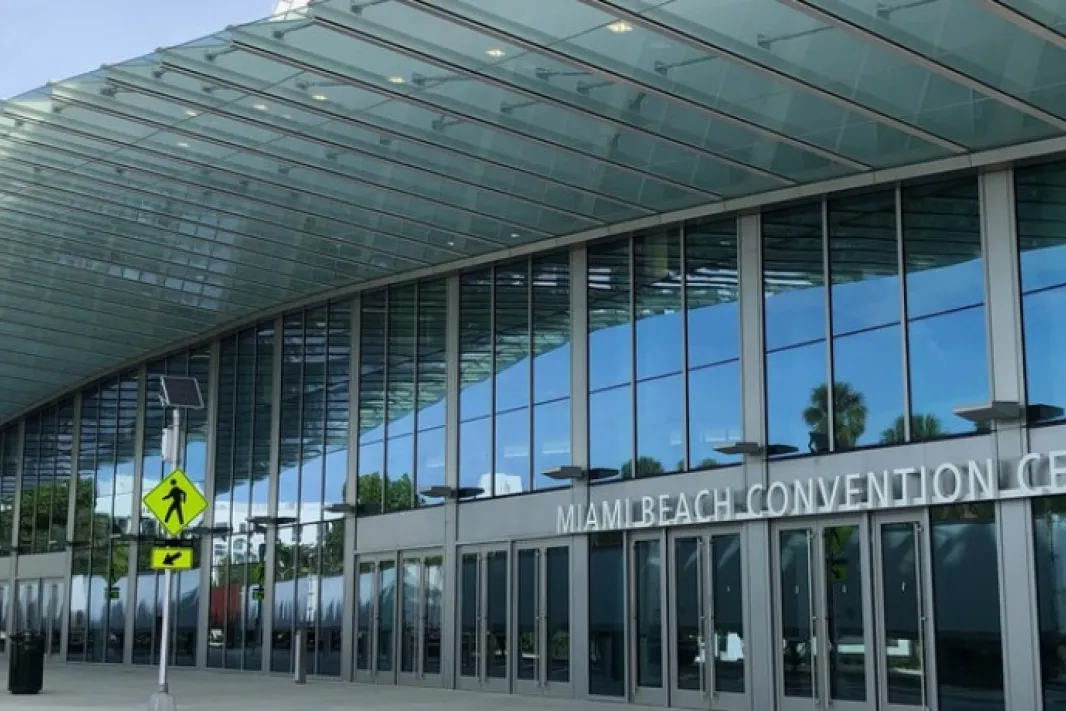 Exterior view of the entrance to the Miami Beach Convention Center