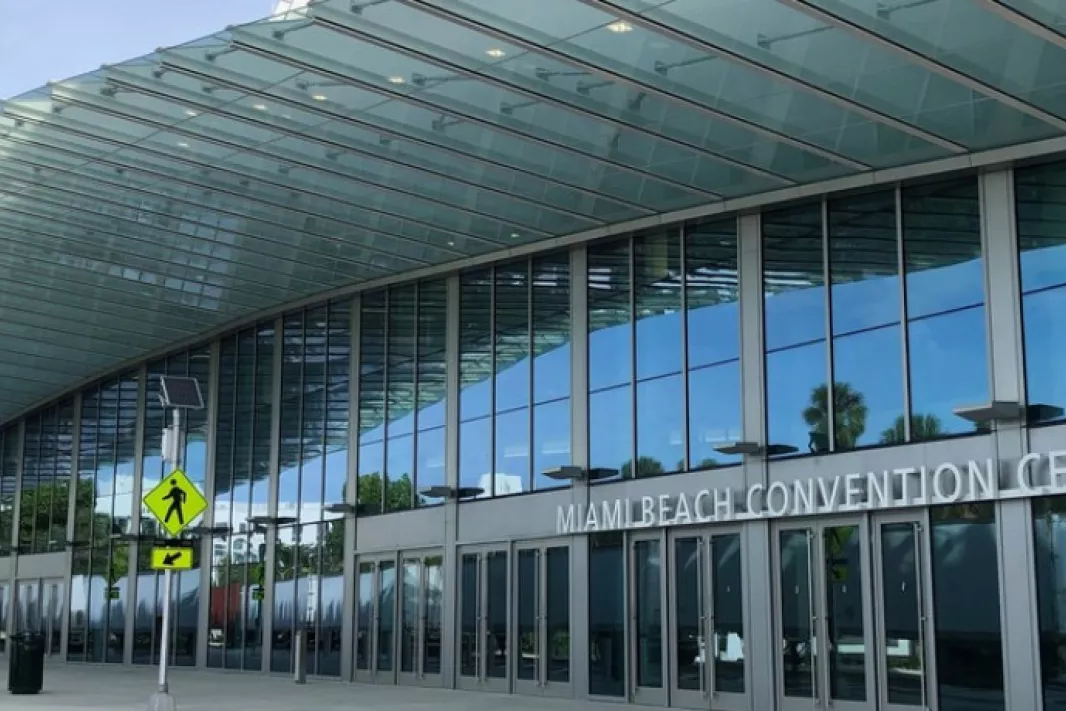 Exterior view of the entrance to the Miami Beach Convention Center