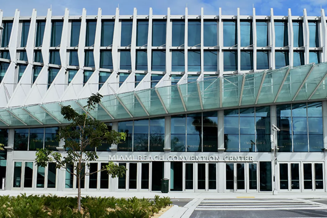 Exterior view of the entrance to the Miami Beach Convention Center